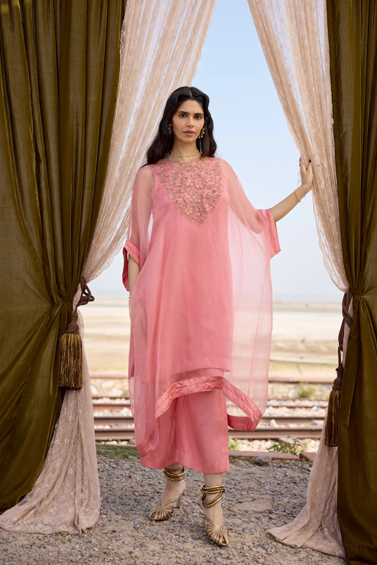 Kaftan Set - Peach Pink