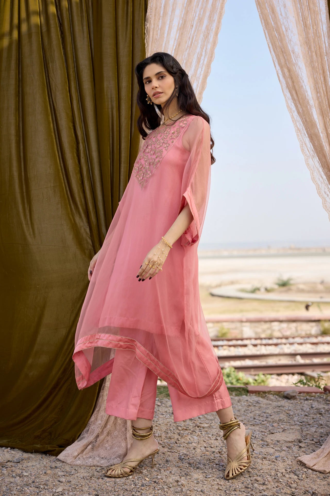Kaftan Set - Peach Pink