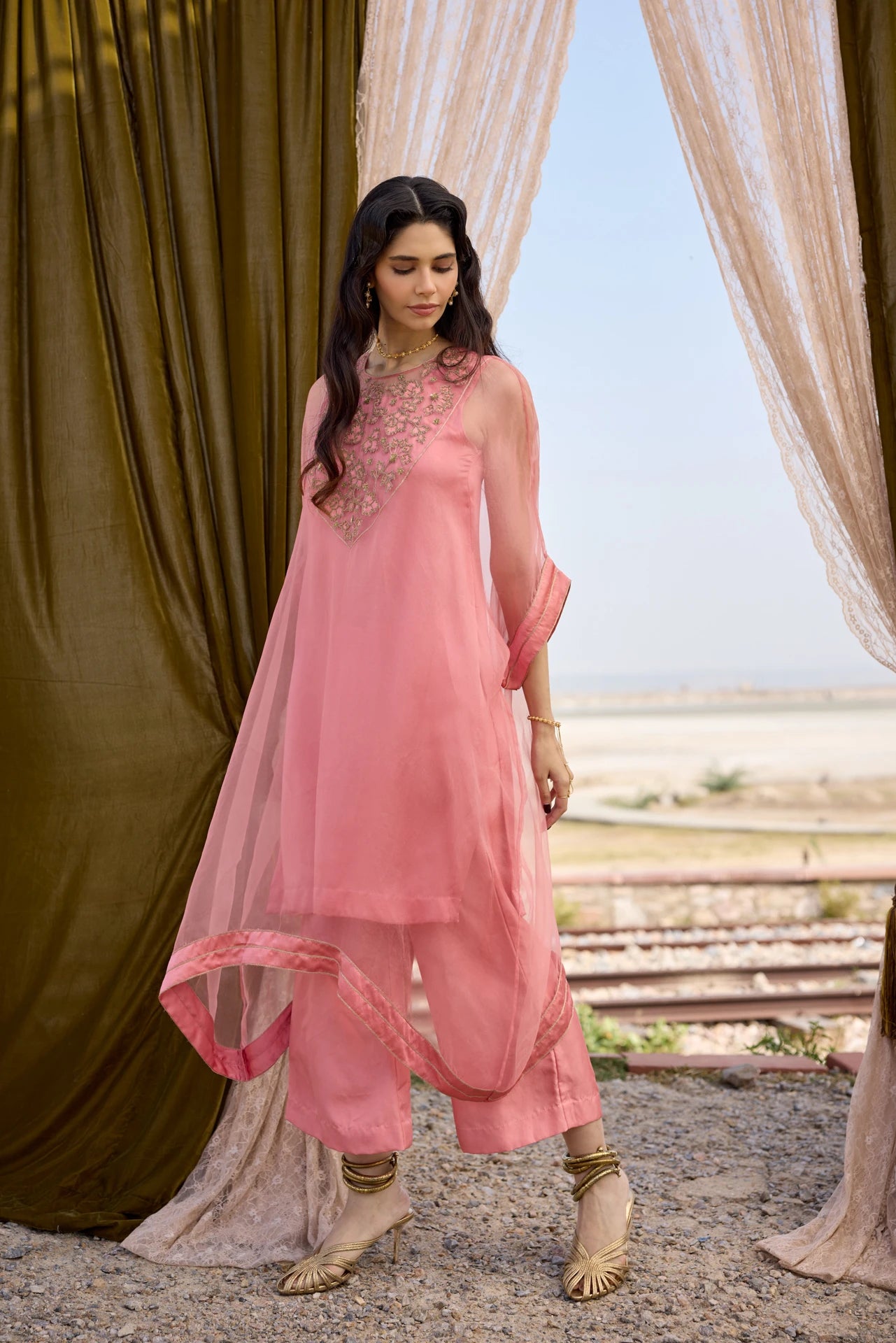 Kaftan Set - Peach Pink