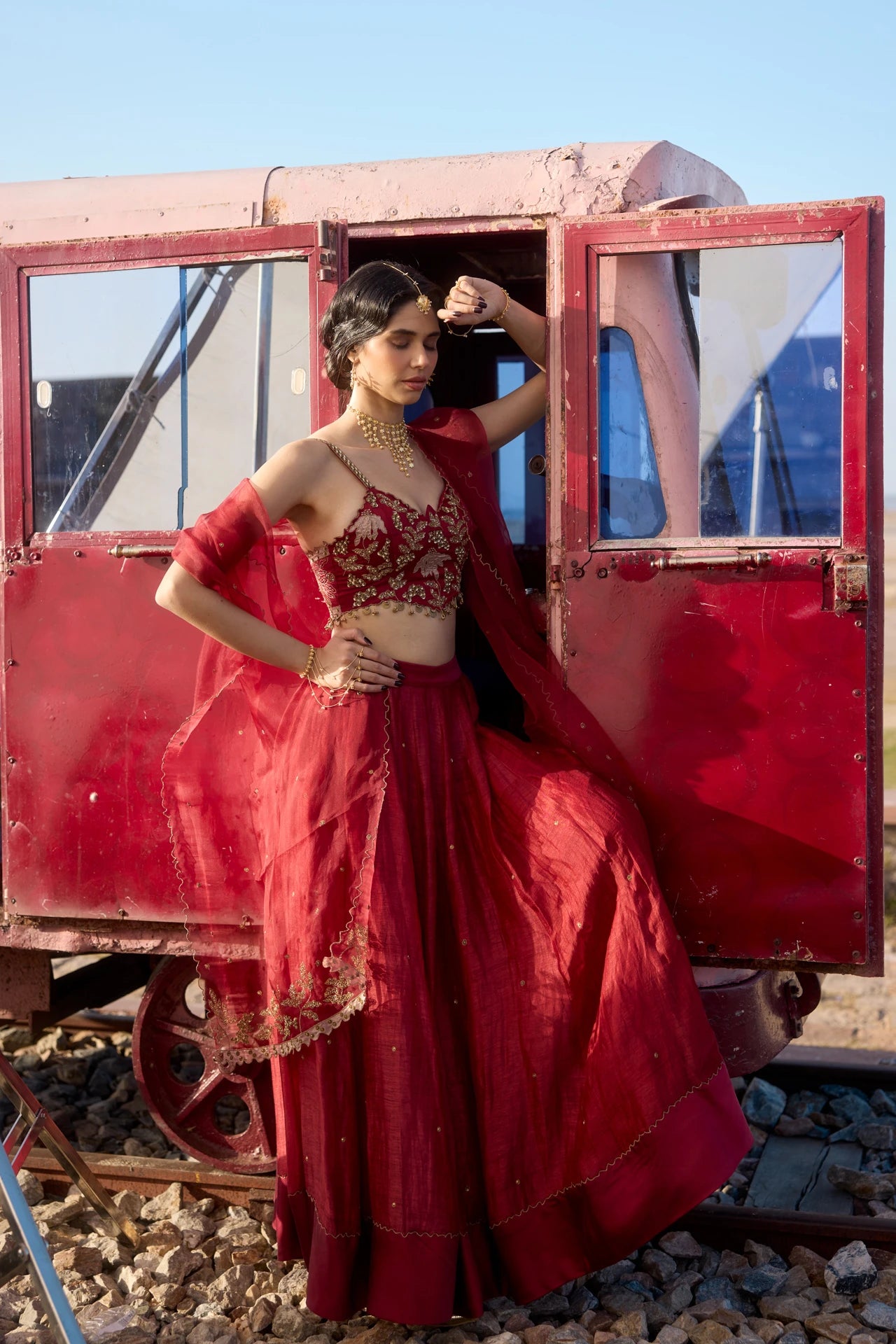 Blouse Set - Deep Red