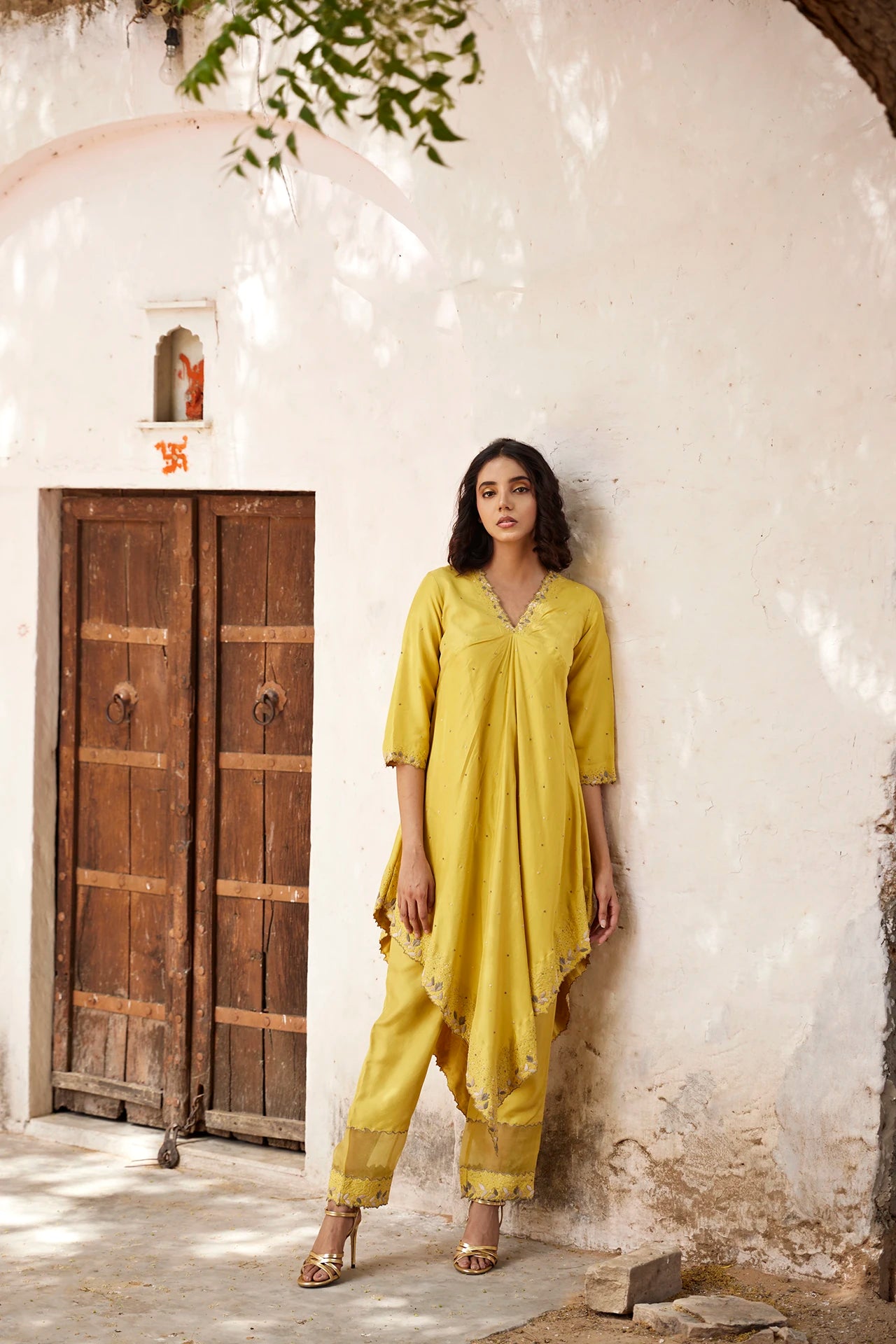 Asymmetric Kurta Set - Yellow
