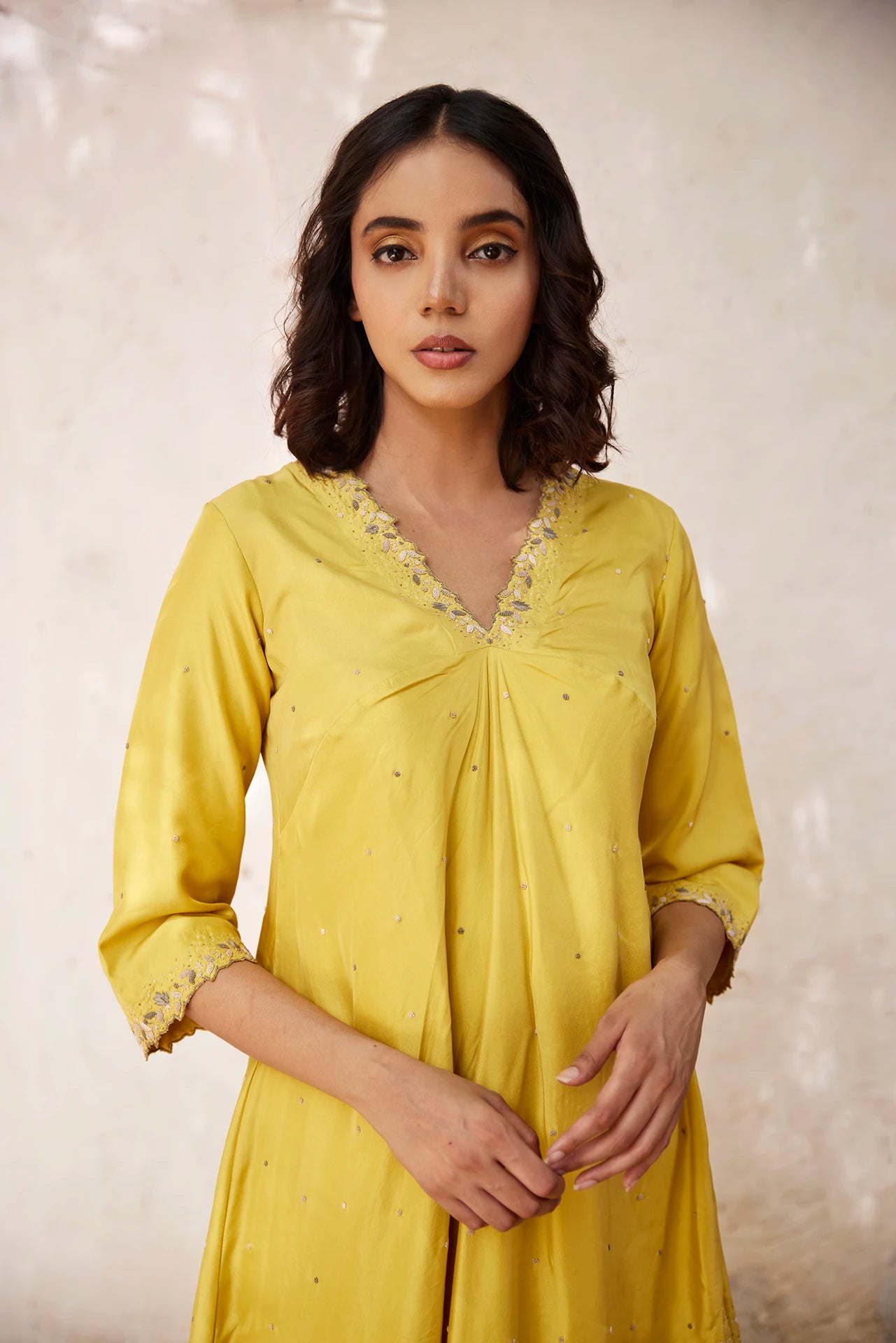 Asymmetric Kurta Set - Yellow