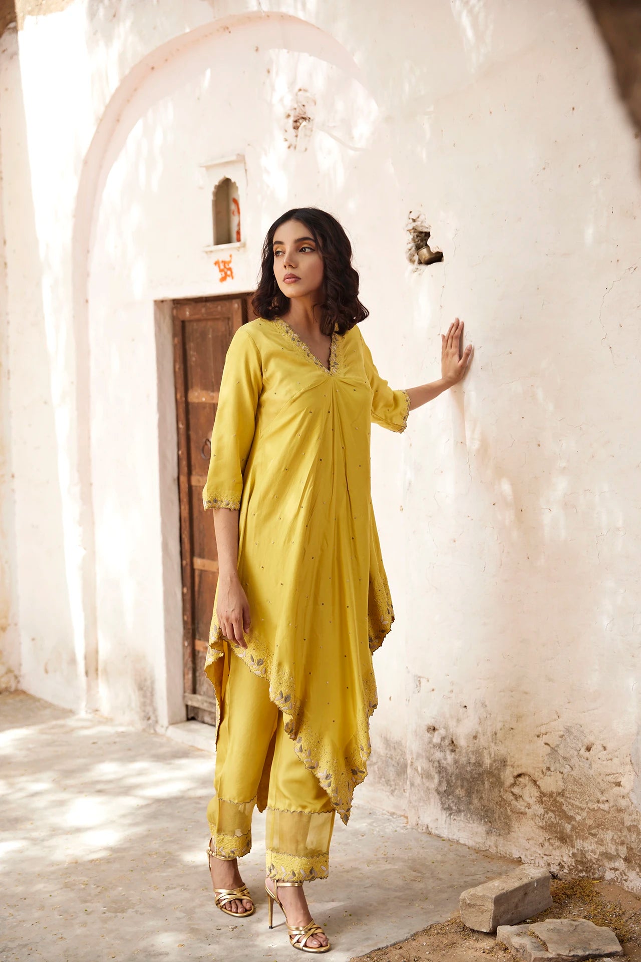 Asymmetric Kurta Set - Yellow