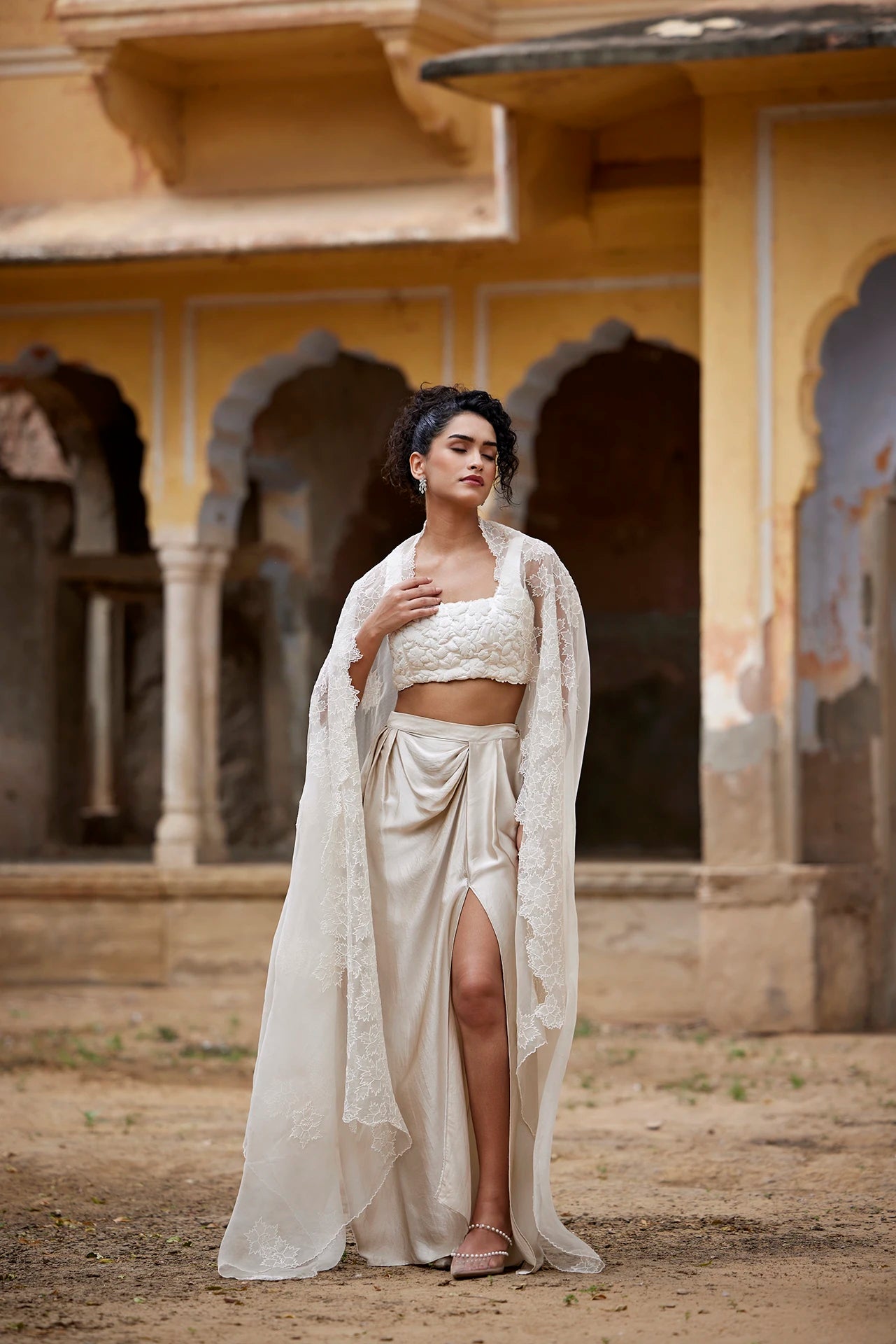 Blouse, Skirt & Cape - Beige
