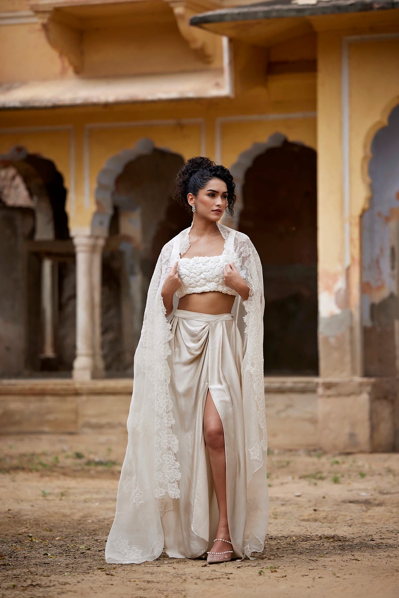 Blouse, Skirt & Cape - Beige