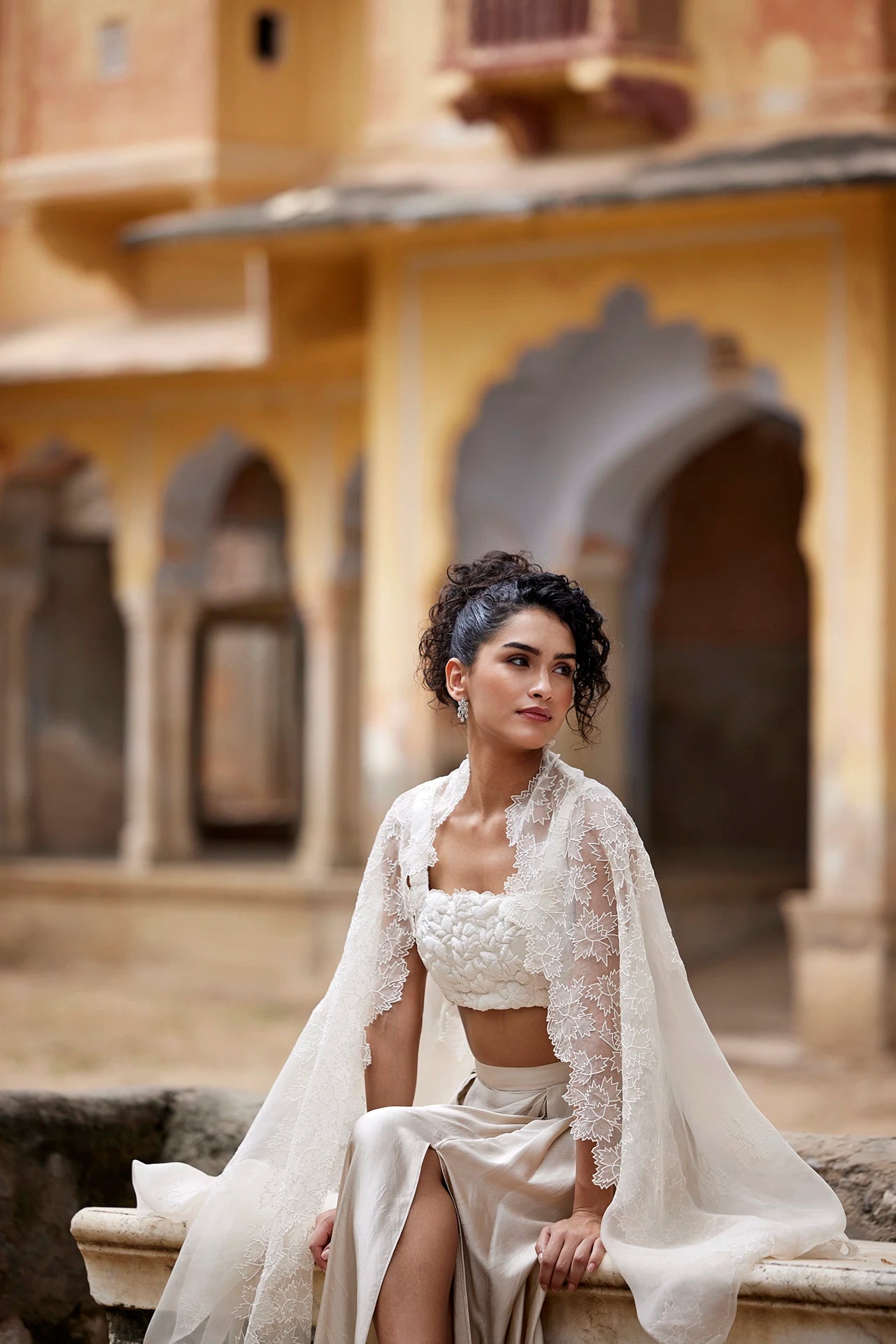 Blouse, Skirt & Cape - Beige